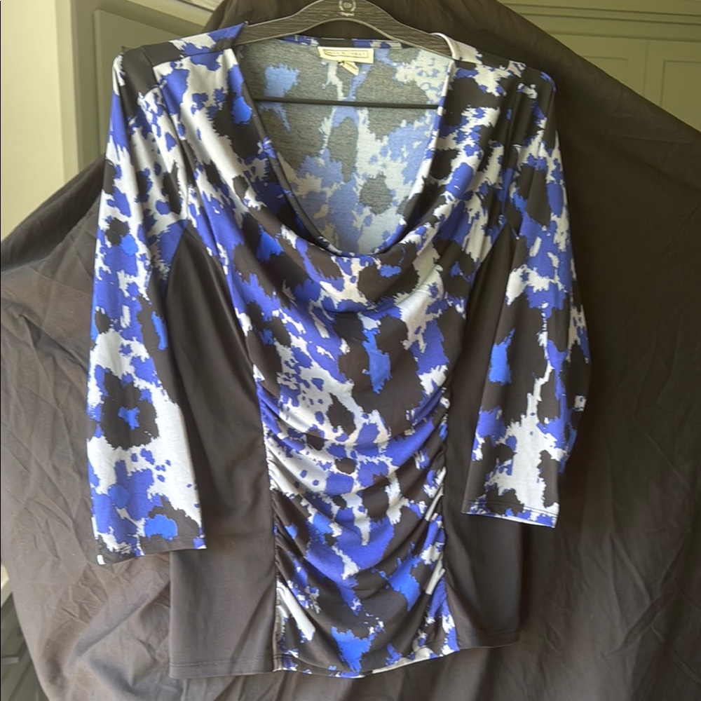 Dana Buchman Black Ruched Fitted 3/4 Sleeve Blouse